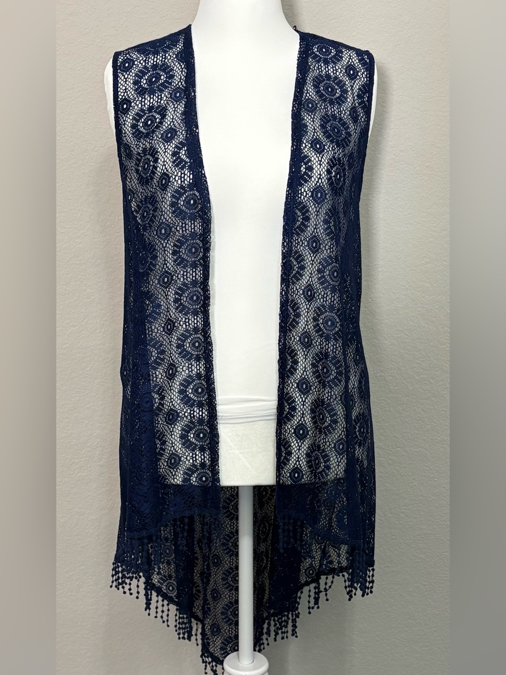 Espresso Lace Boho Fringe Kimono Cardigan Cover Up Size 1X